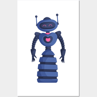 Dark Blue Cute Girl Robot Posters and Art